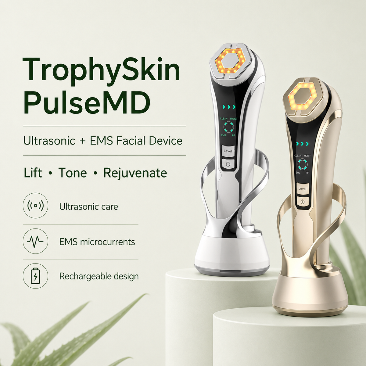 TrophySkin PulseMD – Ultrasonic EMS Facial Device for Lifting